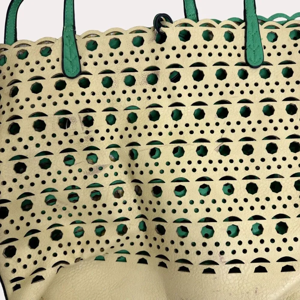 Reversible Double Handle Tote Purse Bag Cut Out Green